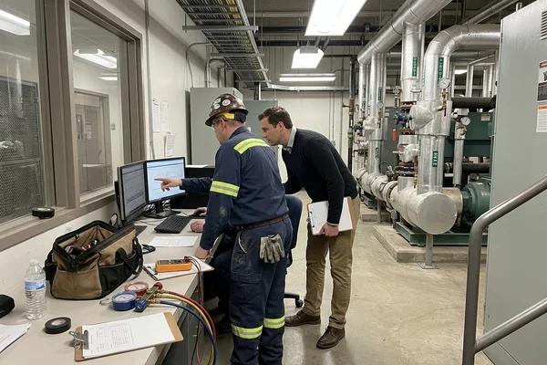 Reviewing BAS trends in a tower control room