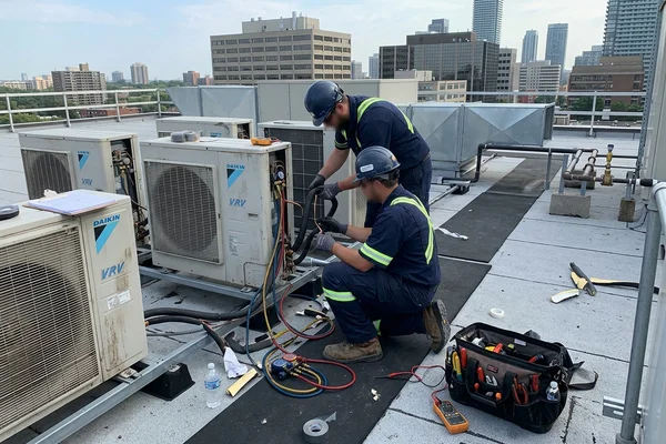 Connecting VRF outdoor units on an office roof
