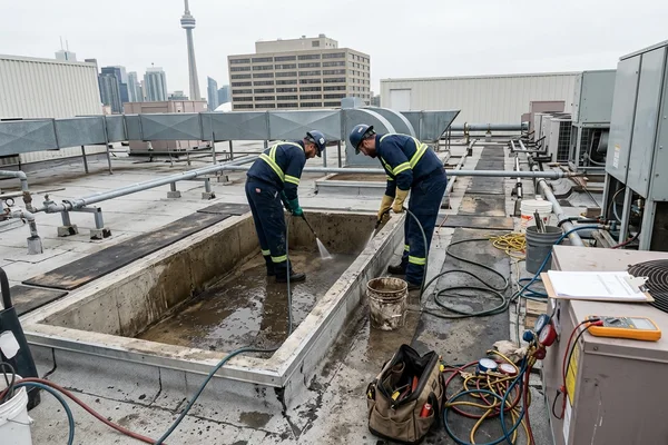 Spring cleanout of a cooling tower basin