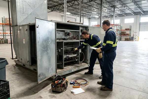 Servicing an indirect-fired make-up air unit for a parking garage