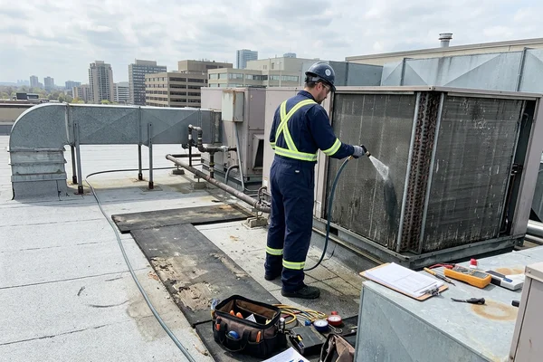 Cleaning a condenser coil during spring maintenance