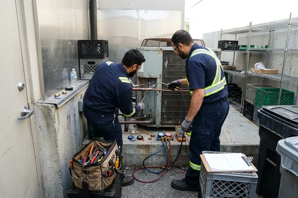 Brazing a refrigerant line on a freezer condensing unit