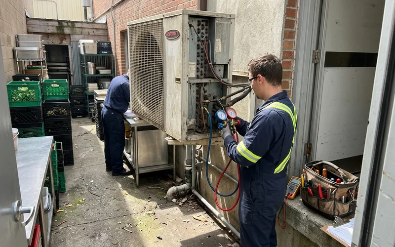 Checking pressures on a walk-in cooler condensing unit